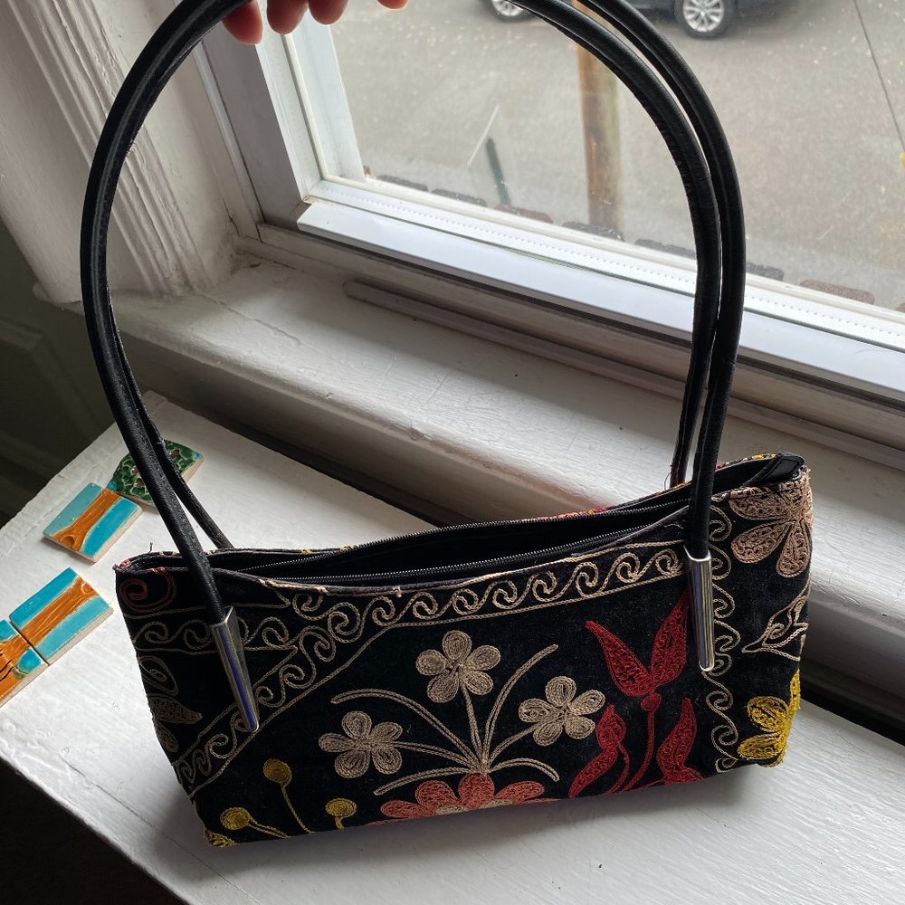 Velvet Embroidered Clutch Purse